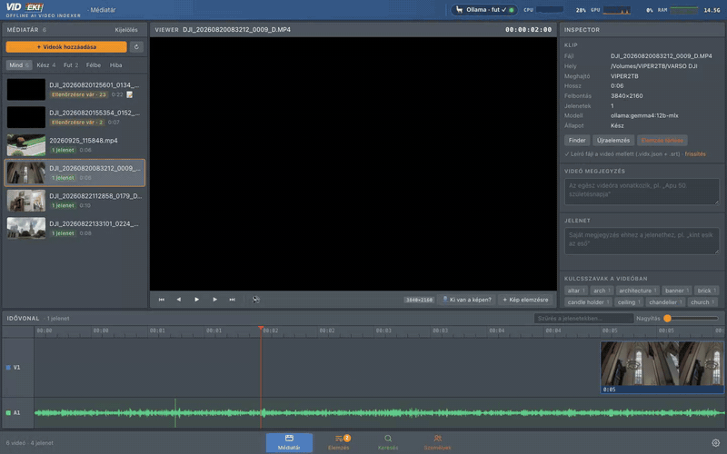 Viewer, inspector and timeline